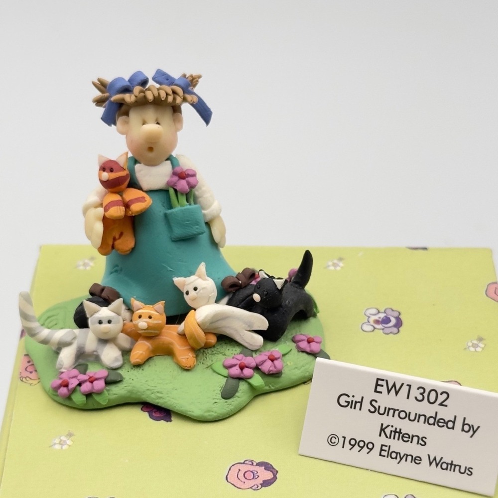 Coynes & Company Elayne Watrus Kitty Litter Girl Surrounded Kittens EW1302 Box